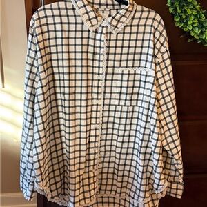 aerie Cream and Black Plaid Button-Down Shirt